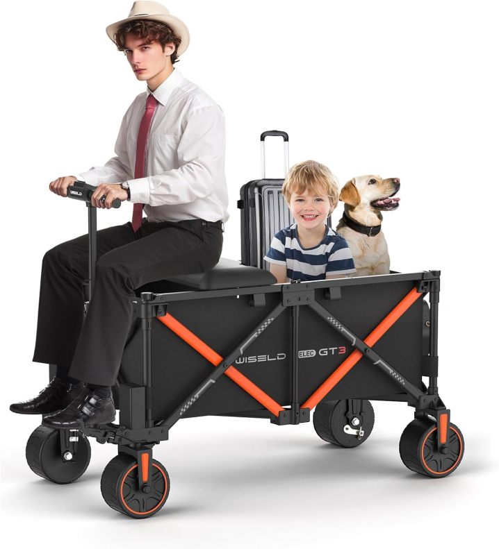 WISELD GT3 Electric Wagon Cart Foldable with Seat- Dual Mode Riding & Towing