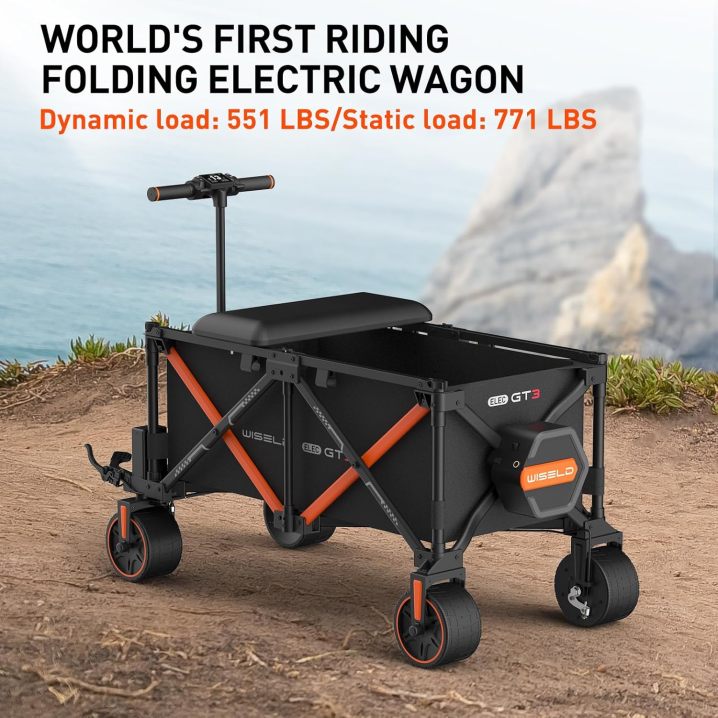 WISELD GT3 Electric Wagon Cart Foldable with Seat- Dual Mode Riding & Towing