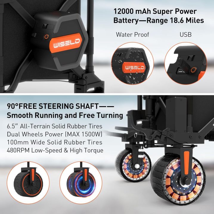 WISELD GT3 Electric Wagon Cart Foldable with Seat- Dual Mode Riding & Towing