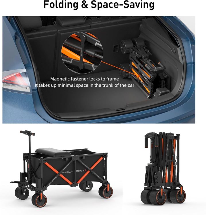 WISELD GT3 Electric Wagon Cart Foldable with Seat- Dual Mode Riding & Towing