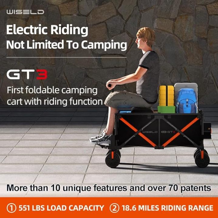 WISELD GT3 Electric Wagon Cart Foldable with Seat- Dual Mode Riding & Towing