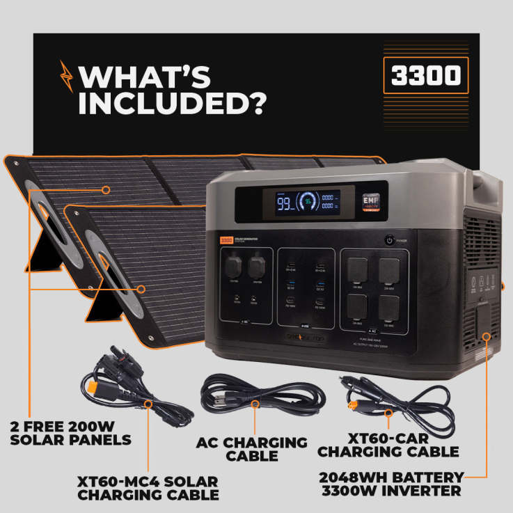 3300 Solar Generator System w/ EMP Intercept Technology + 2 FREE Waterproof 200W Solar Panels by Grid Doctor